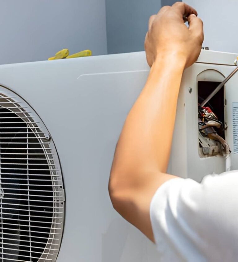 Servicing outdoor air conditioning unit