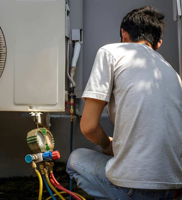 Technician servicing HVAC equipment