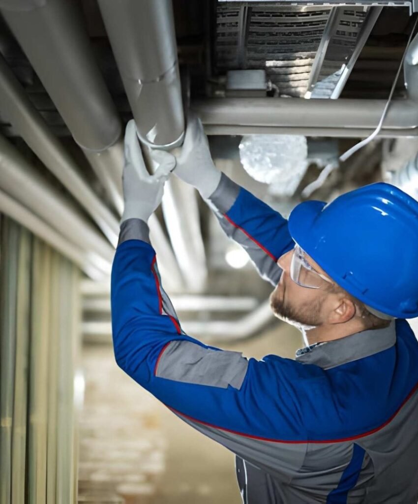 Engineer checking overhead lines