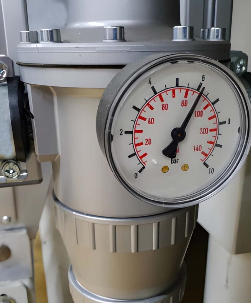 Pressure gauge on industrial equipment
