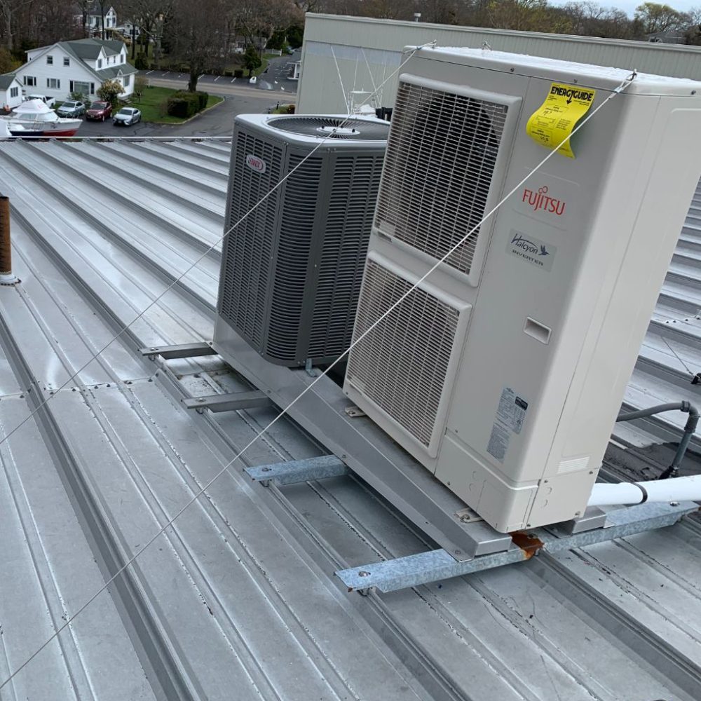 Rooftop air conditioning units, metal roof