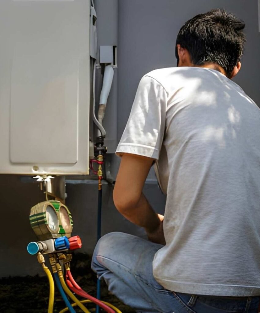Technician servicing HVAC equipment