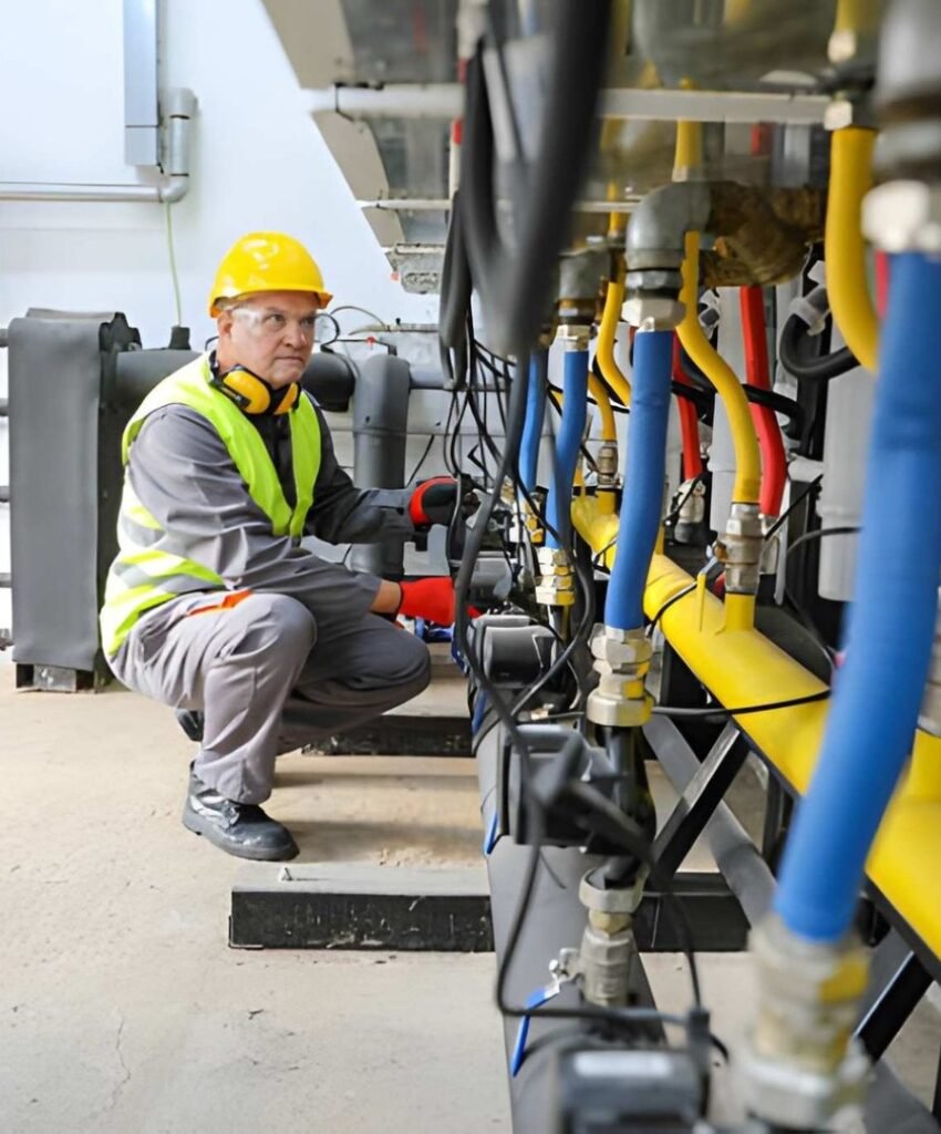 Worker maintaining facility valves